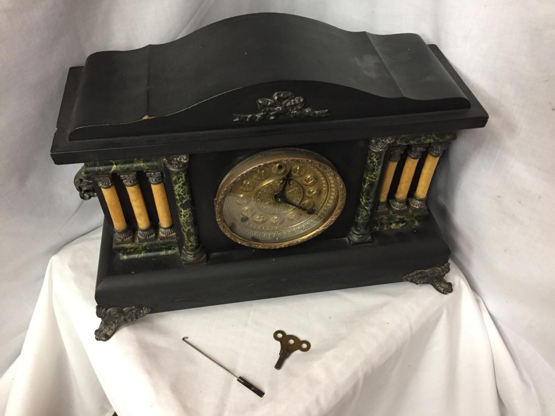 A VICTORIAN EIGHT DAY CATHEDRAL GONG EBONISED MANTEL CLOCK BY THE SESSIONS CLOCK CO. - Image 2 of 6