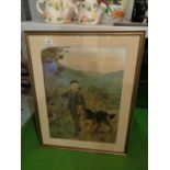 A GILT FRAMED PRINT DEPICTING A BOY WITH DOG