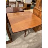 A RETRO TEAK DROP-LEAF DINING TABLE, 36X54" OPENED