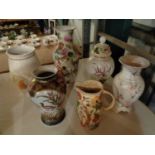 FIVE LARGEVASES AND A HANDPAINTED JUG