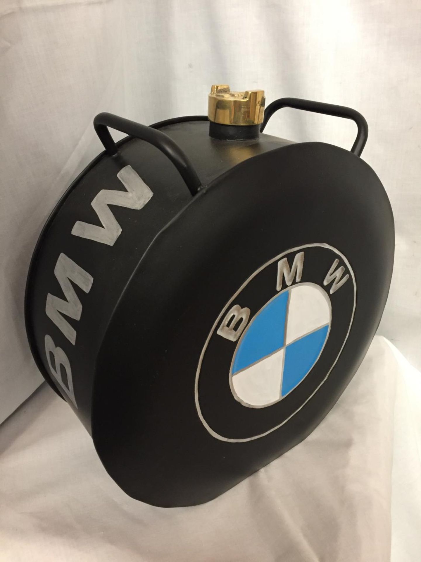 A BLACK BMW PETROL CAN WITH A BRASS TOP - Image 2 of 3