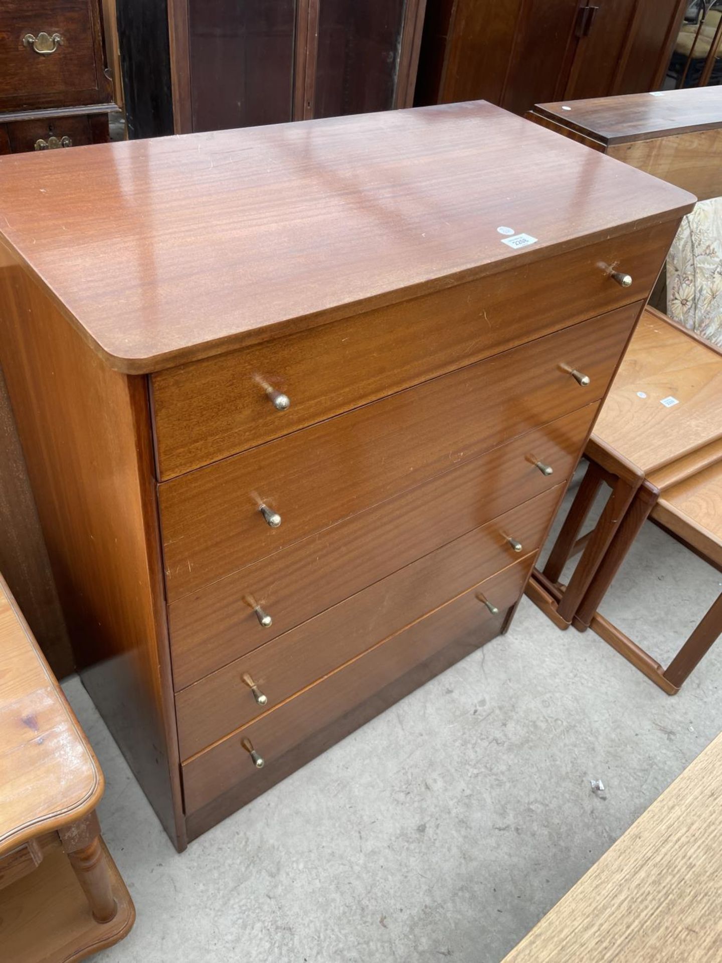 A RETRO TEAK AUSTINSUITE CHEST OF FIVE DRAWERS, 32" WIDE