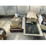 AN ASSORTMENT OF HOUSEHOLD CLEARANCE ITEMS TO INCLUDE CERAMIC PLATES AND PRINTS AND PICTURES ETC