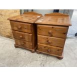 A PAIR OF MODERN PINE BEDSIDE THREE DRAWER CHESTS AND A WINE TABLE ON TRIPOD BASE