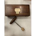 A BOXED SYKES HYDROMETER LOFTUS 146 OXFORD ST LONDON AND A VINTAGE CORK SCREW