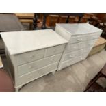 TWO WHITE PAINTED CHESTS OF DRAWERS