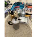 AN ASSORTMENT OF ITEMS TO INCLUDE KETTLES AND A SODA SYPHON ETC