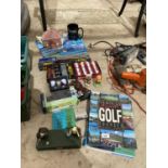 AN ASSORTMENT OF GOLF ITEMS TO INCLUDE NEW AND BOXED BALLS, BOOKS AND ORNAMENTS ETC