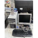 AN ASSORTMENT OF COMPUTER ITEMS TO INCLUDE MONITOR, TOWER AND KEYBOARD ETC