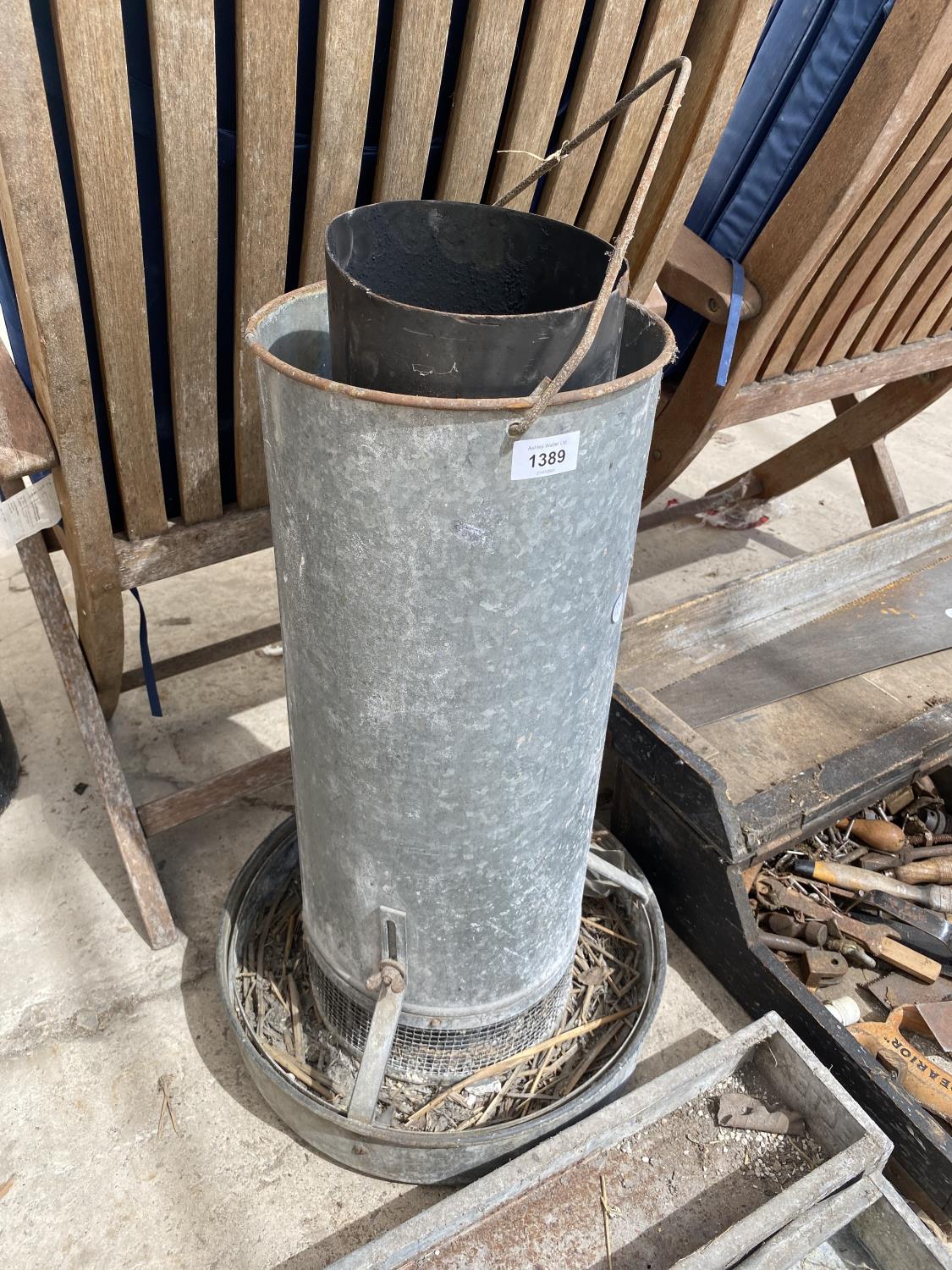 A TALL GALVANISED POULTRY FEEDER AND TWO FURTHER GALVANISED TROUGHS - Image 2 of 4