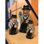 THREE WINSTON CHURCHILL ROYAL DOULTON TOBY JUGS