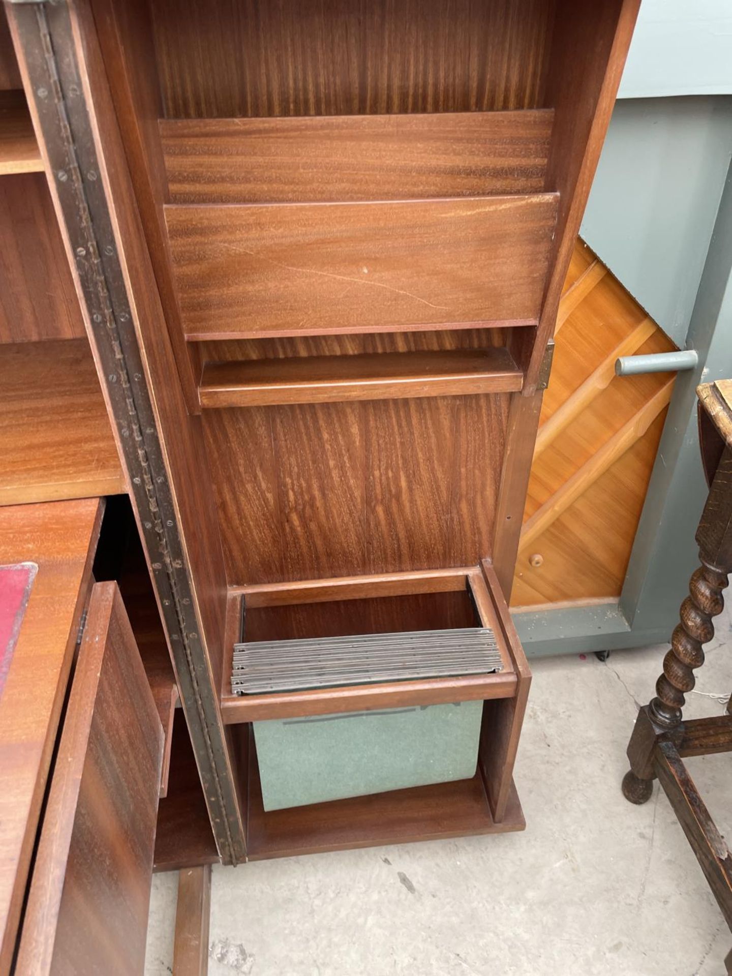 A RETRO TEAK 'HOME OFFICE' BY NEWCRAFT LTD WITH FOLDING DOORS AND PULL-OUT SECTIONS - Image 4 of 7