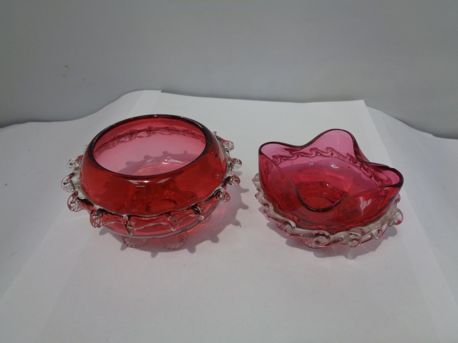 TWO CRANBERRYWARE BOWLS