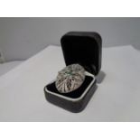 AN 18 CARAT WHITE GOLD DIAMOND AND EMERALD COCKTAIL RING GROSS WEIGHT 13.2 GRAMS SIZE O/P