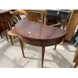 A GEORGE III MAHOGANY AND INLAID FOLD-OVER TEA TABLE, 35" DIAMETER OPENED