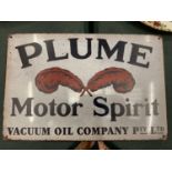 A PLUME MOTOR SPIRIT TIN SIGN 20CM X 30CM