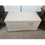A PAINTED VICTORIAN PINE BLANKET CHEST 36.5" WIDE, WITH ELM FLOOR