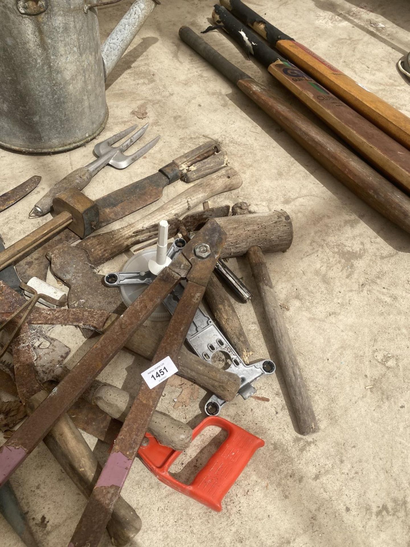 AN ASSORTMENT OF TOOLS TO INCLUDE A GALVANISED WATERING CAN, SHEARS AND AXE ETC - Image 4 of 4
