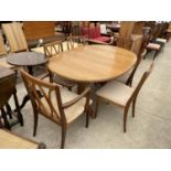 A RETRO TEAK G-PLAN EXTENDING DINING TABLE, 64X41" (EXTRA LEAF 18"), ON WHALE FIN LEGS, TOGETHER