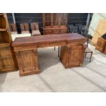 A VICTORIAN INVERTED BREAKFRONT MAHOGANY DOUBLE PEDESTAL SIDEBOARD, 72" WIDE