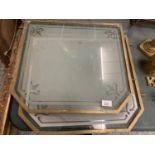 TWO BRASS SURROUNDED ETCHED GLASS PANELS