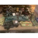 A COLLECTION OF TOYS TO INCLUDE TANKS AND STARWARS FIGURES