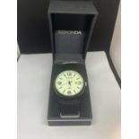 A SEKONDA BIG FACE WRIST WATCH WITH PRESENTATION BOX SEEN WORKING BUT NO WARRANTY