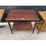 A MAHOGANY AND INLAID TWO TIER TROLLEY