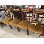 A SET OF FOUR ART NOUVEAU DINING CHAIRS WITH UPHOLSTERY SEATS AND BACKS