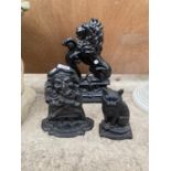 A GROUP OF THREE DECORATIVE CAST DOOR STOPS TO INCLUDE A HORSE ETC