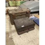 AN AMMO BOX AND A WOODEN CHEST