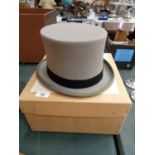 A HERBERT JOHNSON GREY TOP HAT WITH ORIGINAL BOX