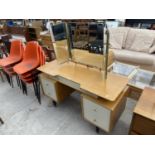 A RETRO TEAK G-PLAN E-GOMME OAK AND PAINTED DRESSING TABLE, 49" WIDE