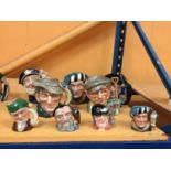 NINE ROYAL DOULTON TOBY JUGS TO INCLUDE 'THE POACHER' 'OLD SALT' 'THE GARDENER' AND 'GONE AWAY'