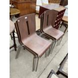 A SET OF SIX BENTWOOD STACKING CHAIRS ON TUBULAR CHROME FRAMES