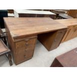 A MID 20TH CENTURY TWIN PEDESTAL DESK ENCLOSING DRAWERS AND SLIDES WITH PINE TOP, 54X29.5"