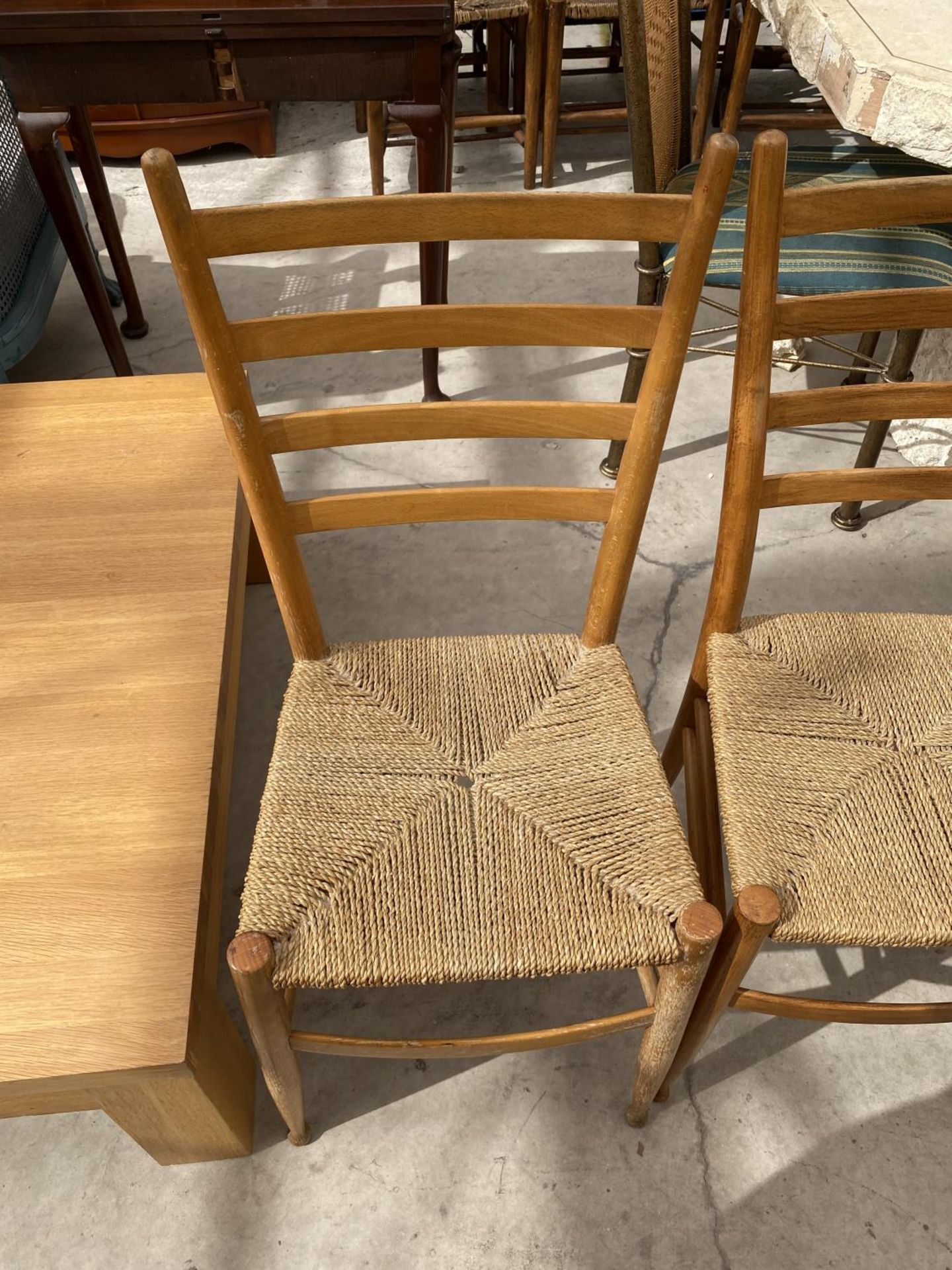A SET OF THREE RETRO BEECH RATTAN SEATED CHAIRS WITH LADDERBACKS - Image 4 of 4