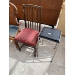 AN EDWARDIAN PARLOUR CHAIR AND A STOOL