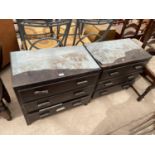 A PAIR OF PAINTED THREE DRAWER CHESTS