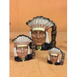 THREE ROYAL DOULTON TOBY JUGS OF 'NATIVE AMERICAN INDIAN' IN THREE SIZES