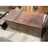 A GEORGE III OAK BLANKET BOX WITH METAL CARRYING HANDLES AND CANDLE BOX, 38.5X20"