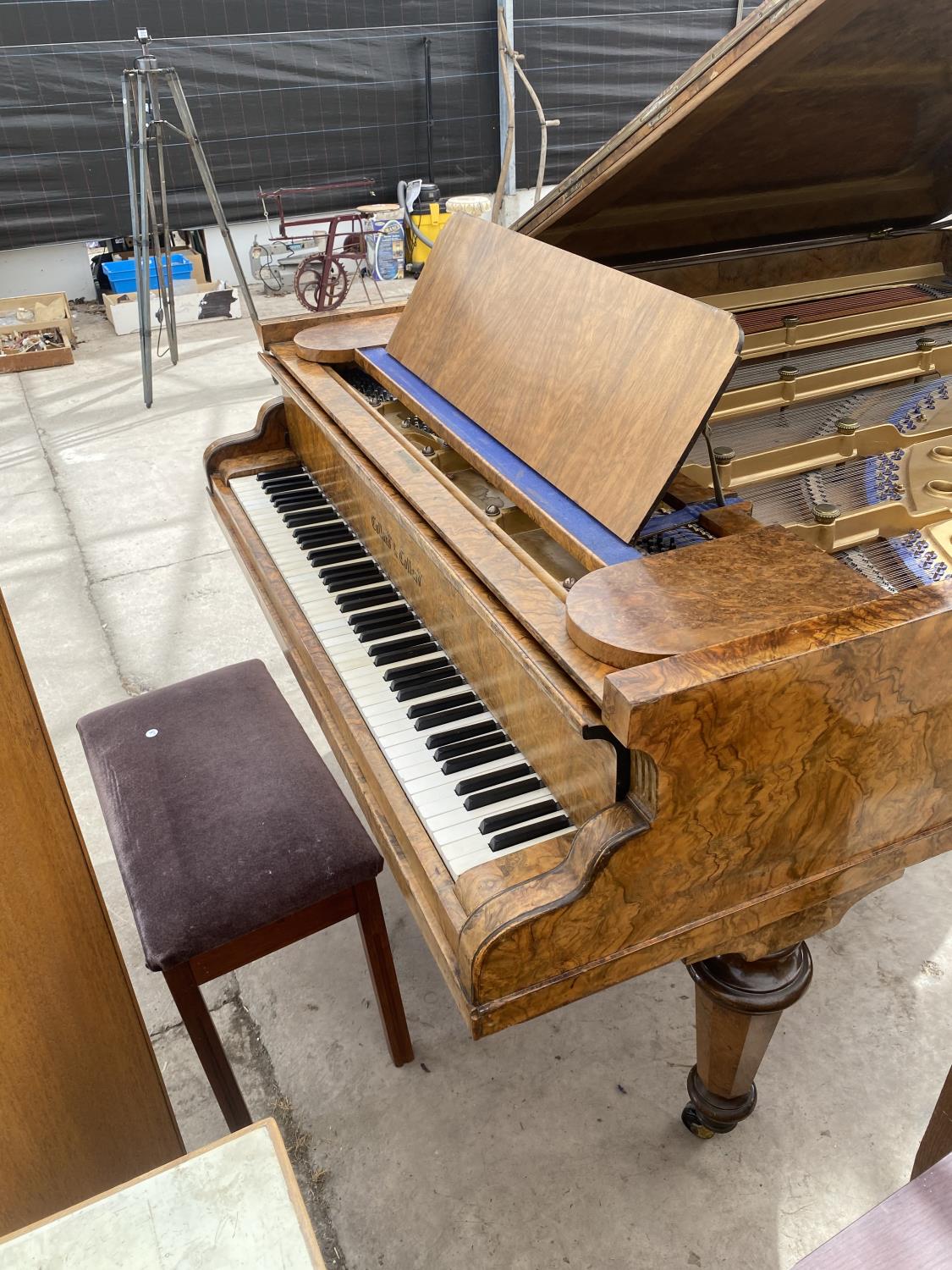 A COLLARD & COLLARD WALNUT METAL SEMI-GRAND PIANO, COMPLETE WITH STOOL - Image 9 of 10