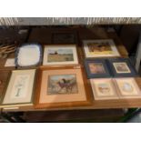 AN NUMBER OF FRAMED PRINTS AND A LARGE SERVING PLATE