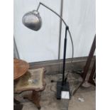 A MODERN CHROME ARC OVERREACH LAMP ON MARBLE BASE AND A CHANDELIER STYLE TABLE LAMP