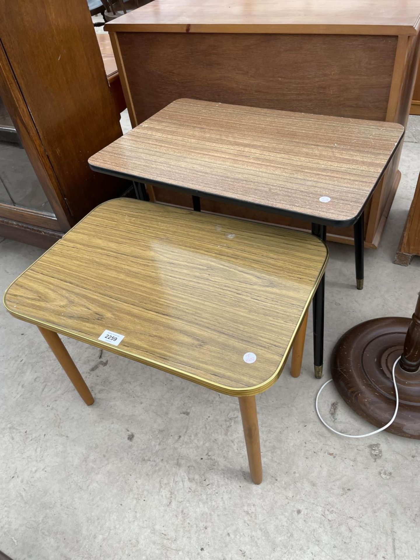 TWO MID 20TH CENTURY OCCASIONAL TABLES WITH FORMICA TOPS