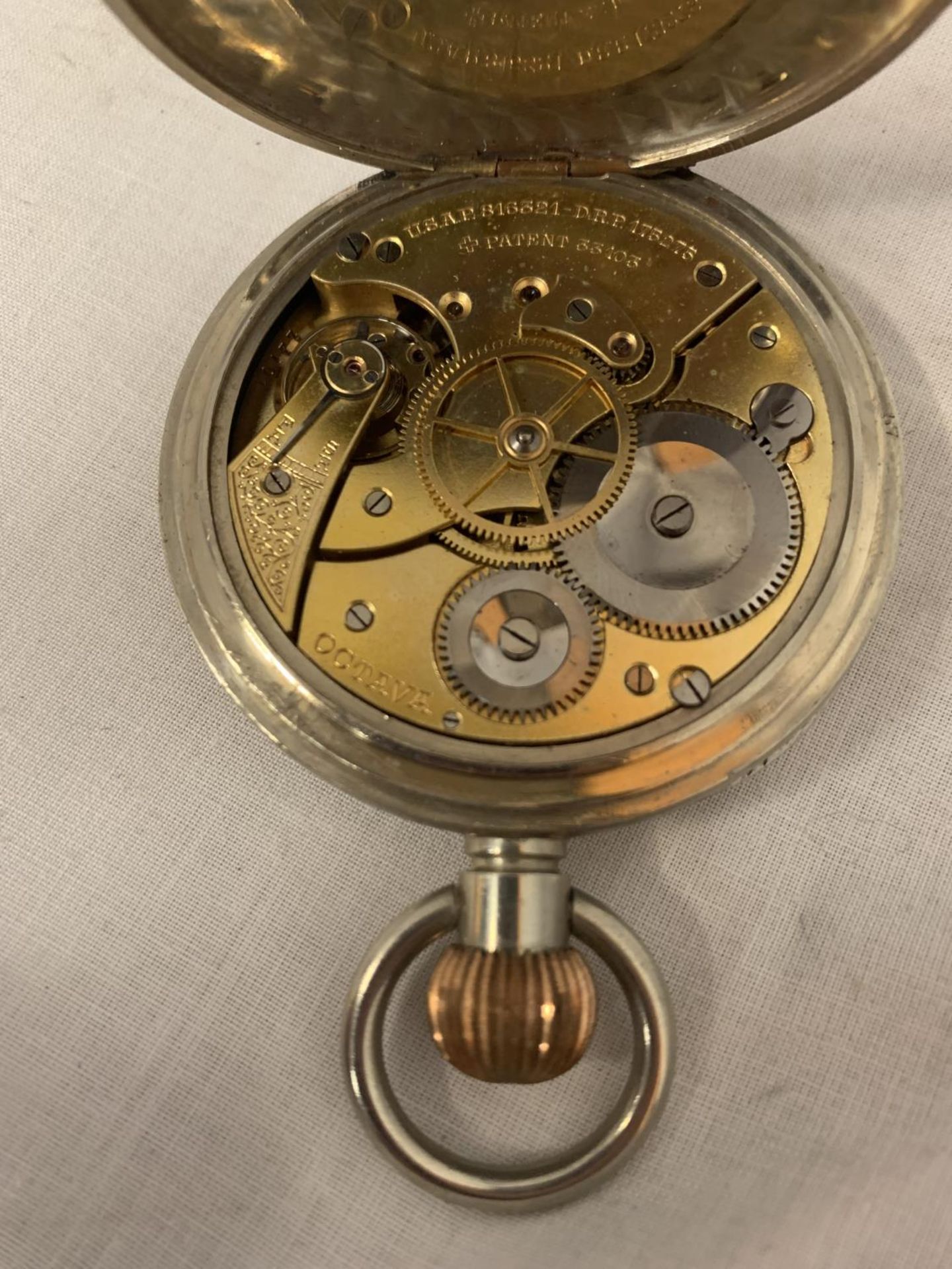 A GOLIATH POCKET WATCH, NO HANDS BUT MOVEMENT WORKING AT TIME OF CATALOGING IN A FITTED WALKER AND - Image 5 of 5