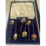 A BOXED SET OF SIX SILVER COFFEE BEAN SPOONS