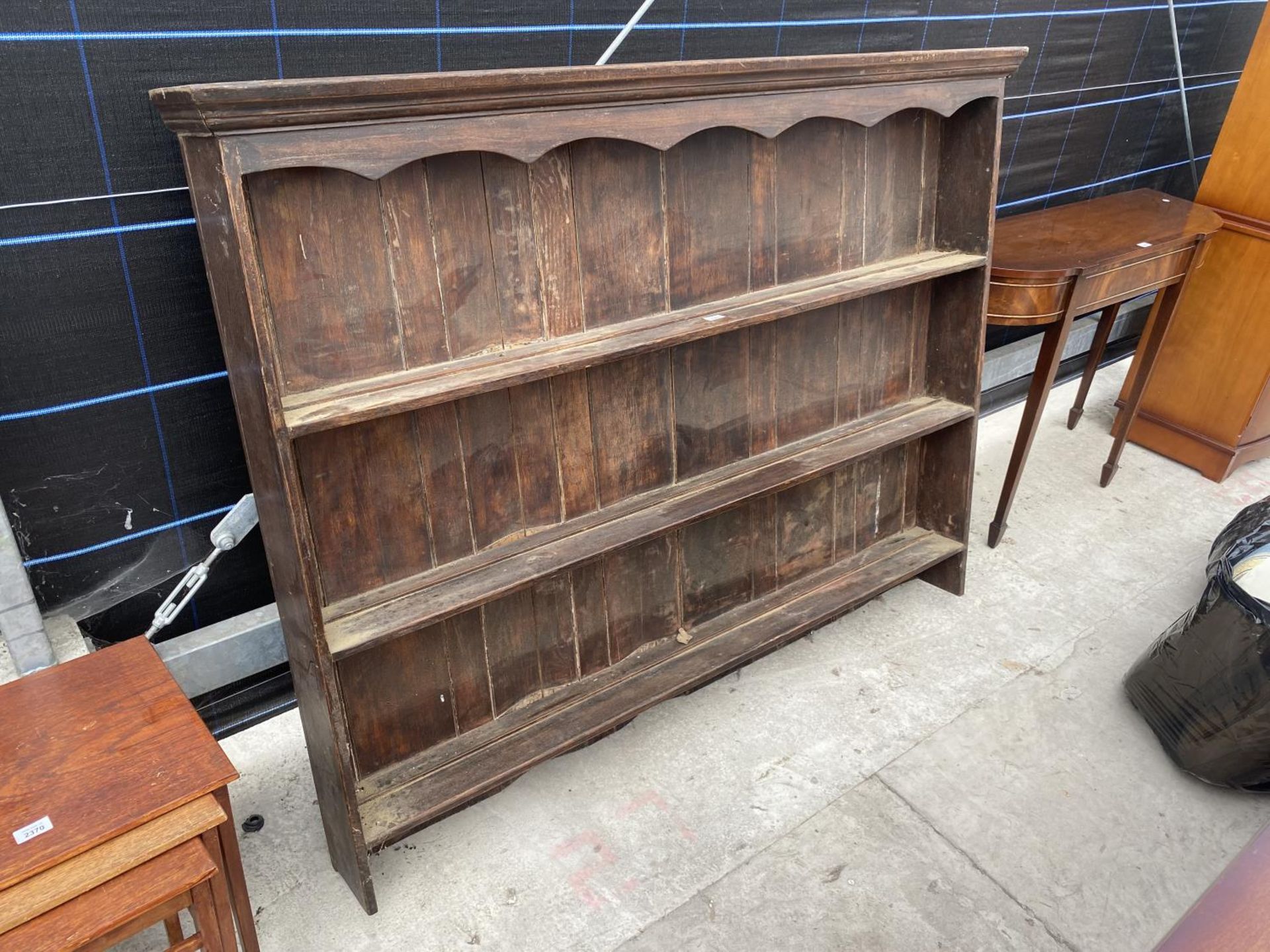 A GEORGE III OAK DRESSER RACK, 64" WIDE, WITH LATER PANELS