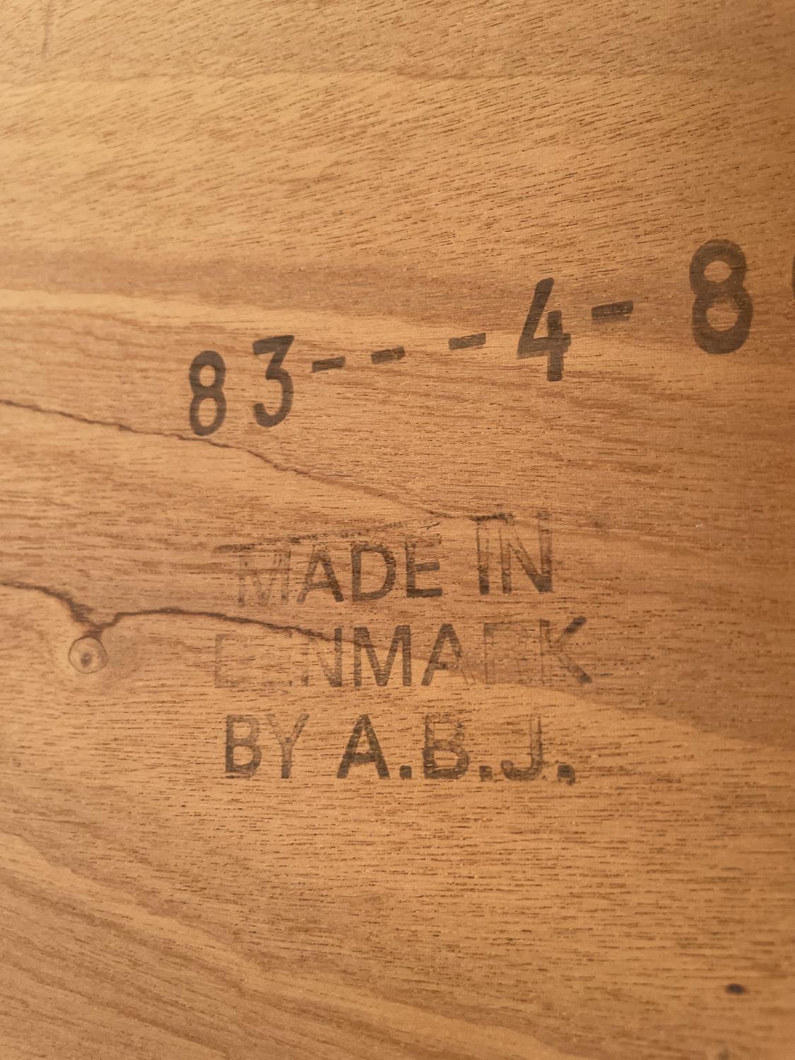 A RETRO TEAK COFFEE TABLE BEARING STAMP MADE IN DENMARK, BY A.B.J., 31" SQUARE - Image 4 of 4