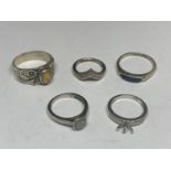 FIVE VARIOUS SILVER RINGS